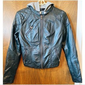 Fake Leather Hooded Jacket